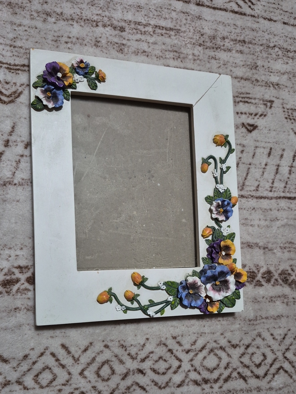 Source Unknown White Frame with Purple, Yellow, Blue Floral Accents